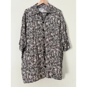 Flax by Jeanne Engelhart Vintage Button Up Botanical Rayon Short Sleeve Tunic 1G